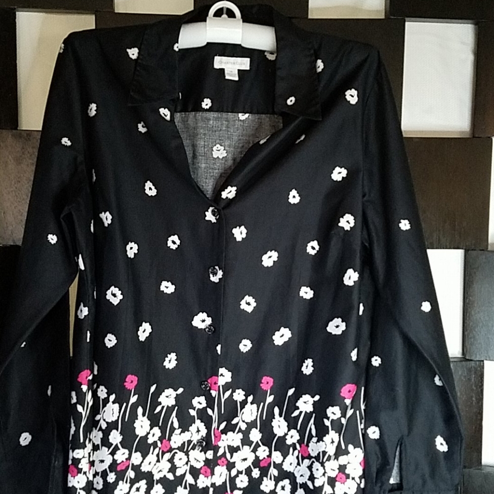 black with white & pink flowers